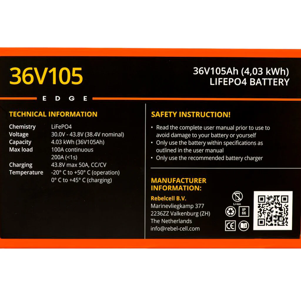 Rebelcell Edge 36V 105 Ah Bluetooth LiFePO4 akku - Image 4