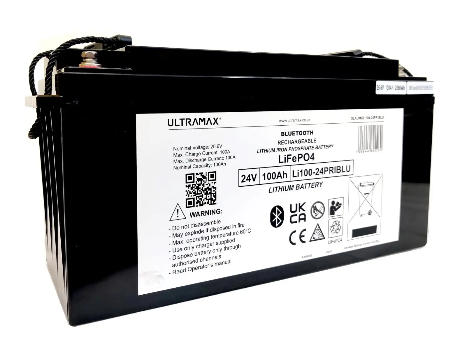 Ultramax 24V 100 Ah Bluetooth LiFePO4 litiumakku
